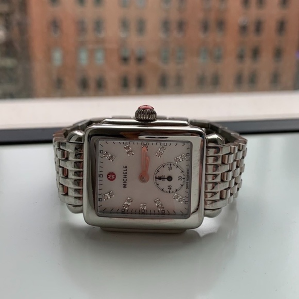 Michele Deco Mid Stainless Diamond Dial Watch